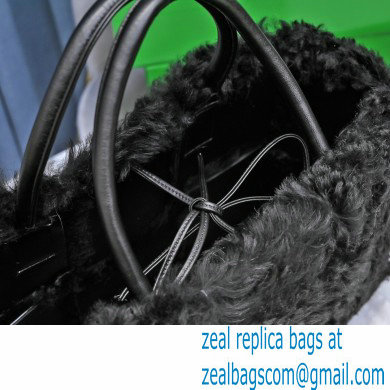 Bottega Veneta Intrecciato Shearling Arco Tote Bag Black 2021 - Click Image to Close