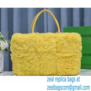 Bottega Veneta Intrecciato Shearling Arco Tote Bag Yellow 2021 - Click Image to Close