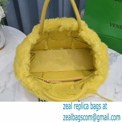 Bottega Veneta Intrecciato Shearling Arco Tote Bag Yellow 2021 - Click Image to Close