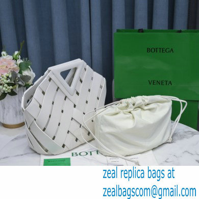Bottega Veneta Point Intrecciato Leather Top Handle Medium Basket Bag White 2021
