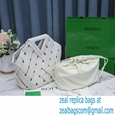 Bottega Veneta Point Intrecciato Leather Top Handle Medium Basket Bag White 2021 - Click Image to Close