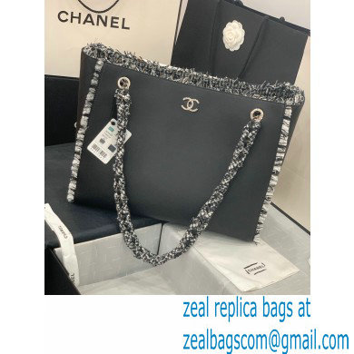 Chanel Calfskin/Tweed Shopping Tote Bag AS8485 Black 2021