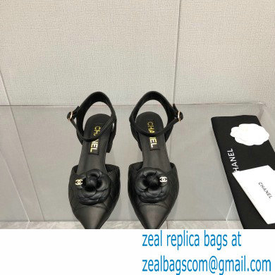 Chanel Camellia Open Shoes Slingbacks G38365 Lambskin Black 2021