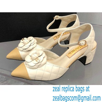 Chanel Camellia Open Shoes Slingbacks G38365 Lambskin White 2021