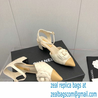 Chanel Camellia Open Shoes Slingbacks G38365 Lambskin White 2021