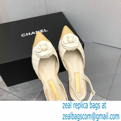 Chanel Camellia Slingbacks G38362 Lambskin White 2021