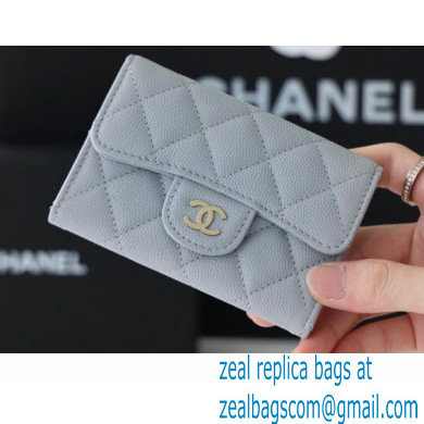 Chanel Classic Card Holder AP0214 in Original Grained Calfskin Light Gray