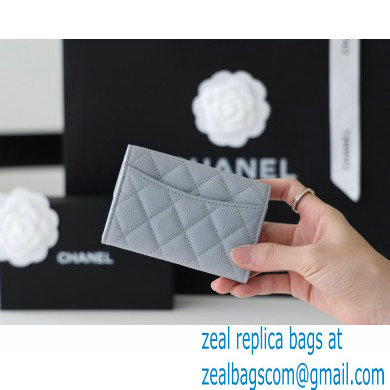 Chanel Classic Card Holder AP0214 in Original Grained Calfskin Light Gray