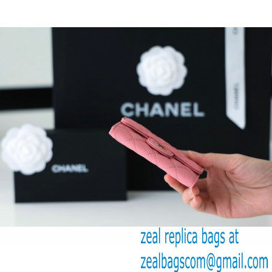 Chanel Classic Card Holder AP0214 in Original Grained Calfskin Pink