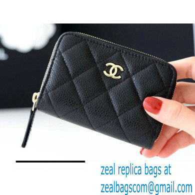 Chanel Classic Zipped Coin Purse AP0216 in Original Grained Calfskin Black/Gold