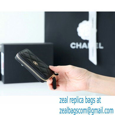 Chanel Classic Zipped Coin Purse AP0216 in Original Grained Calfskin Black/Gold