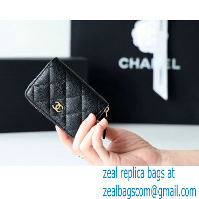 Chanel Classic Zipped Coin Purse AP0216 in Original Grained Calfskin Black/Gold
