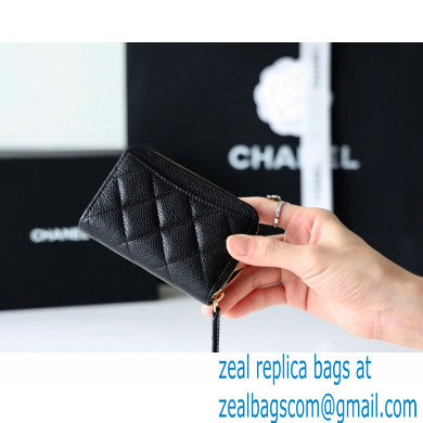 Chanel Classic Zipped Coin Purse AP0216 in Original Grained Calfskin Black/Gold