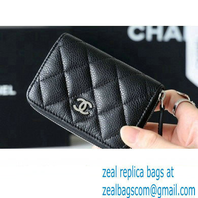 Chanel Classic Zipped Coin Purse AP0216 in Original Grained Calfskin Black/Silver