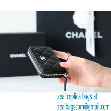 Chanel Classic Zipped Coin Purse AP0216 in Original Grained Calfskin Black/Silver