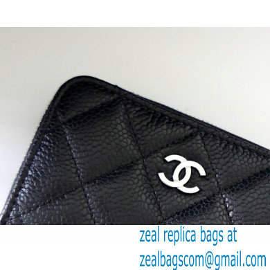 Chanel Classic Zipped Coin Purse AP0216 in Original Grained Calfskin Black/Silver