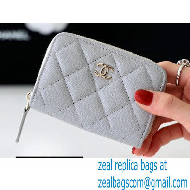 Chanel Classic Zipped Coin Purse AP0216 in Original Grained Calfskin Light Gray