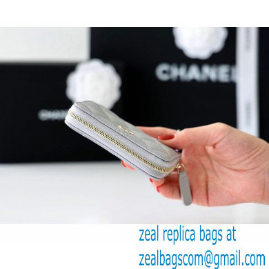 Chanel Classic Zipped Coin Purse AP0216 in Original Grained Calfskin Light Gray