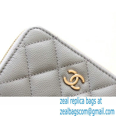 Chanel Classic Zipped Coin Purse AP0216 in Original Grained Calfskin Light Gray
