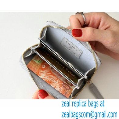 Chanel Classic Zipped Coin Purse AP0216 in Original Grained Calfskin Light Gray