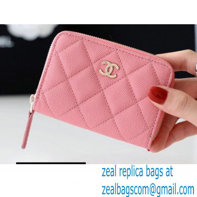 Chanel Classic Zipped Coin Purse AP0216 in Original Grained Calfskin Pink