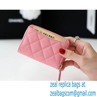Chanel Classic Zipped Coin Purse AP0216 in Original Grained Calfskin Pink