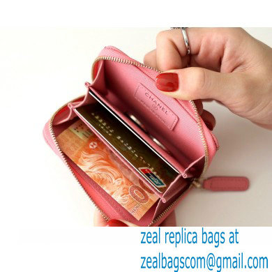 Chanel Classic Zipped Coin Purse AP0216 in Original Grained Calfskin Pink