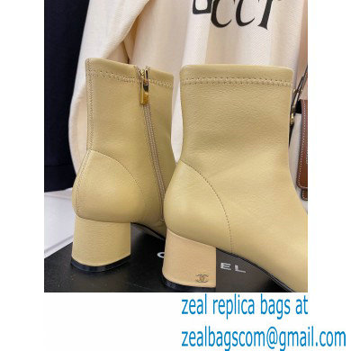 Chanel Heel 5cm Ankle Boots Lambskin/Grosgrain Beige 2021