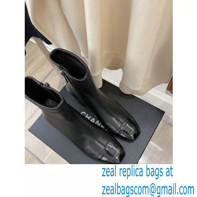 Chanel Heel 5cm Ankle Boots Lambskin/Patent Black 2021