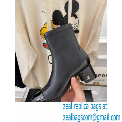 Chanel Heel 5cm Ankle Boots Lambskin/Patent Black 2021