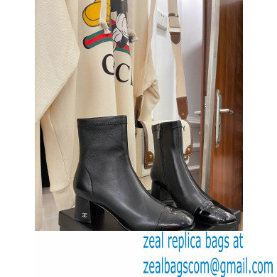 Chanel Heel 5cm Ankle Boots Lambskin/Patent Black 2021