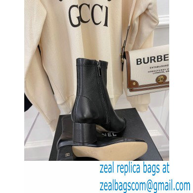 Chanel Heel 5cm Ankle Boots Lambskin/Patent Black 2021