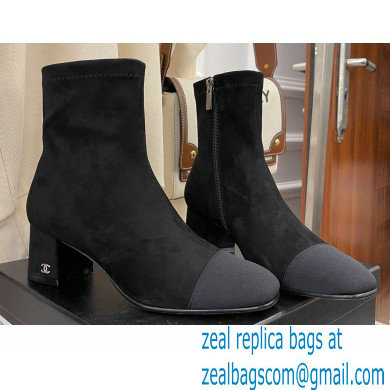 Chanel Heel 5cm Ankle Boots Suede/Grosgrain Black 2021