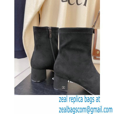 Chanel Heel 5cm Ankle Boots Suede/Grosgrain Black 2021