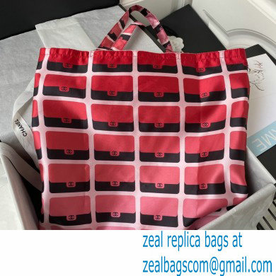 Chanel Printed Fabric Foldable Shopping Tote Bag with Pouch AP2095 Red 2021