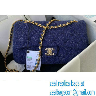 Chanel Tweed Medium Classic Flap Bag AS2820 Blue 2021