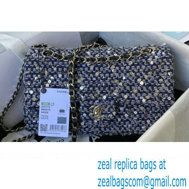 Chanel Tweed Sequins Medium Classic Flap Bag Gray 2021
