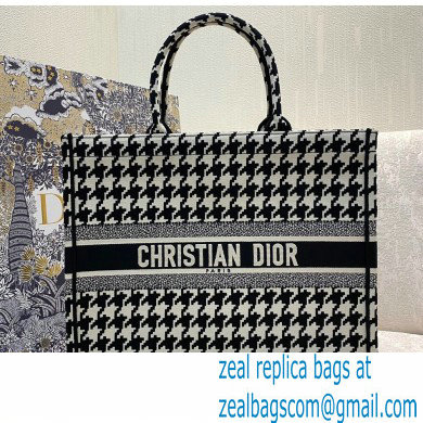 Dior Book Tote Bag in Houndstooth Embroidery Black 2021