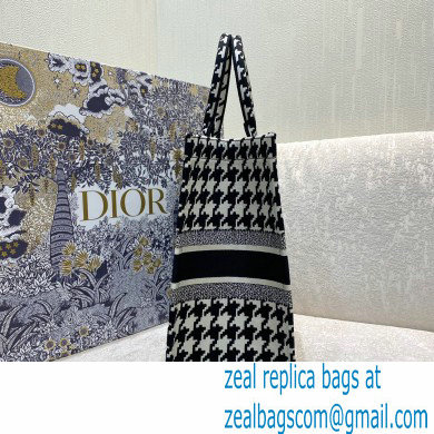 Dior Book Tote Bag in Houndstooth Embroidery Black 2021