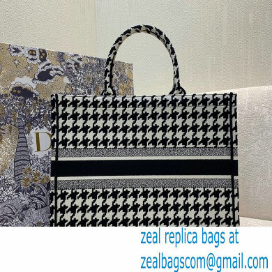 Dior Book Tote Bag in Houndstooth Embroidery Black 2021