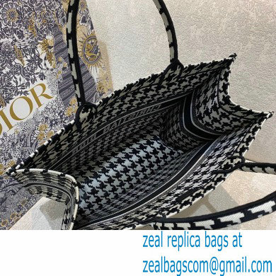 Dior Book Tote Bag in Houndstooth Embroidery Black 2021