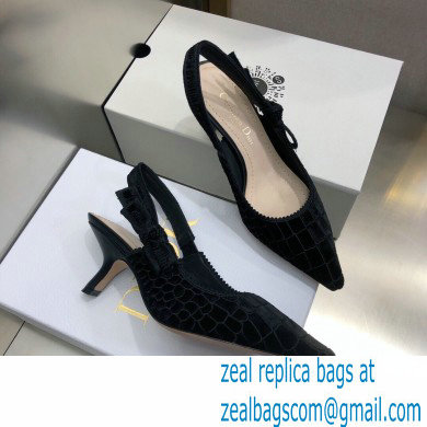 Dior Heel 6.5cm J'Adior Slingback Pumps Crocodile-Effect Embroidered Velvet Black 2021 - Click Image to Close