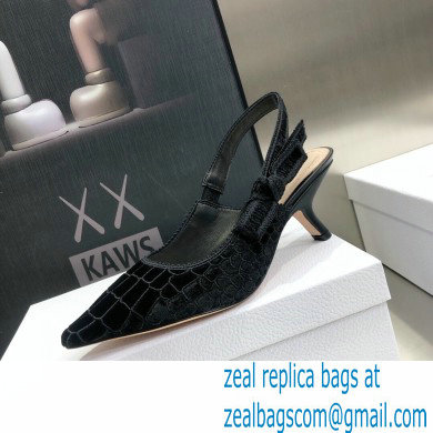 Dior Heel 6.5cm J'Adior Slingback Pumps Crocodile-Effect Embroidered Velvet Black 2021