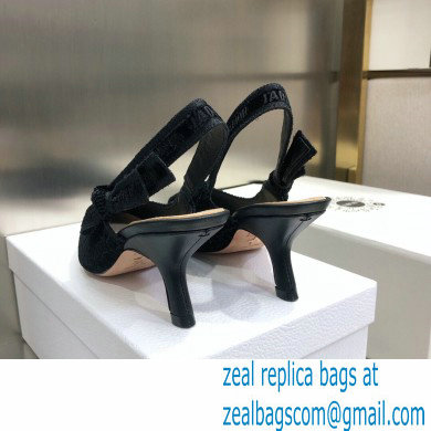 Dior Heel 6.5cm J'Adior Slingback Pumps Crocodile-Effect Embroidered Velvet Black 2021