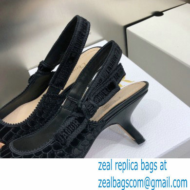 Dior Heel 6.5cm J'Adior Slingback Pumps Crocodile-Effect Embroidered Velvet Black 2021
