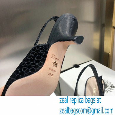 Dior Heel 6.5cm J'Adior Slingback Pumps Crocodile-Effect Embroidered Velvet Black 2021 - Click Image to Close