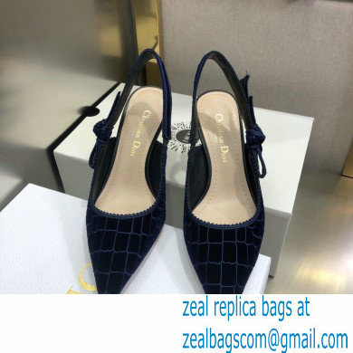 Dior Heel 6.5cm J'Adior Slingback Pumps Crocodile-Effect Embroidered Velvet Dark Blue 2021 - Click Image to Close