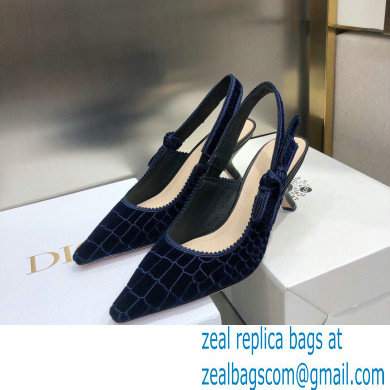 Dior Heel 6.5cm J'Adior Slingback Pumps Crocodile-Effect Embroidered Velvet Dark Blue 2021 - Click Image to Close