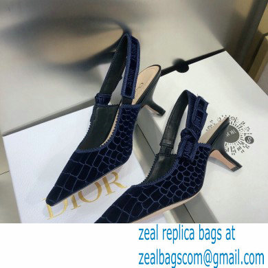 Dior Heel 6.5cm J'Adior Slingback Pumps Crocodile-Effect Embroidered Velvet Dark Blue 2021 - Click Image to Close