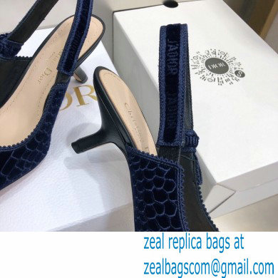 Dior Heel 6.5cm J'Adior Slingback Pumps Crocodile-Effect Embroidered Velvet Dark Blue 2021